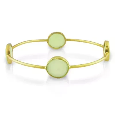 Green Chalcedony Bangle in 22K Yellow Gold Plated Brass