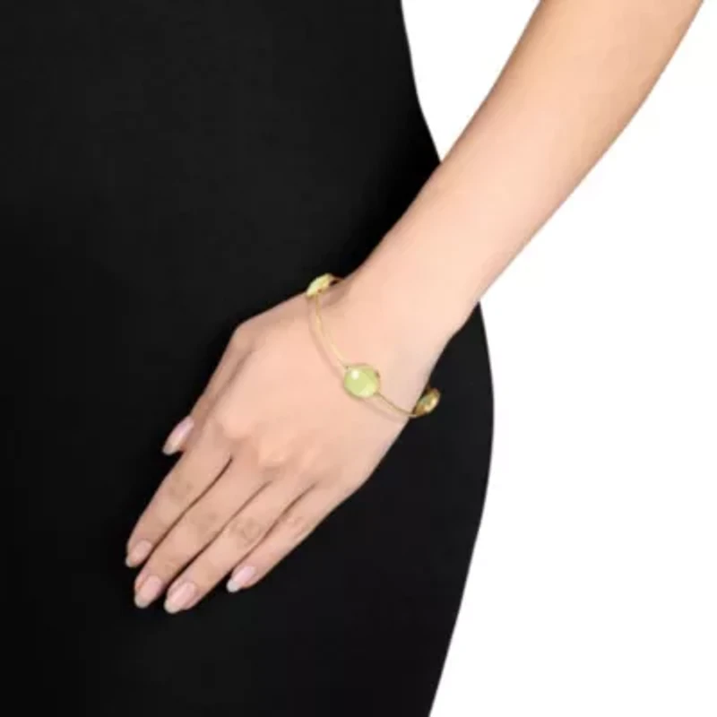 Green Chalcedony Bangle in 22K Yellow Gold Plated Brass