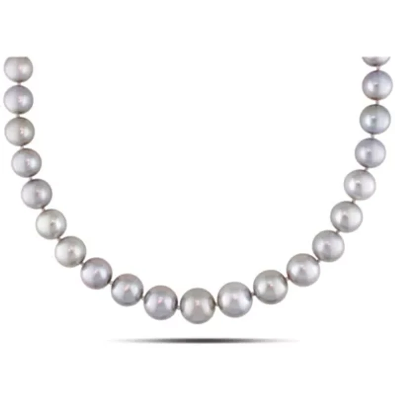 Silver Tahitian Cultured Pearl and Diamond Accent Necklace with 14K White Gold Clasp