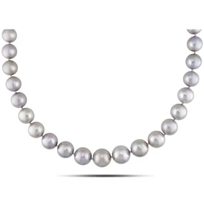 Silver Tahitian Cultured Pearl and Diamond Accent Necklace with 14K White Gold Clasp