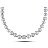 Silver Tahitian Cultured Pearl and Diamond Accent Necklace with 14K White Gold Clasp