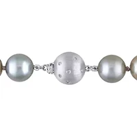 Silver Tahitian Cultured Pearl and Diamond Accent Necklace with 14K White Gold Clasp