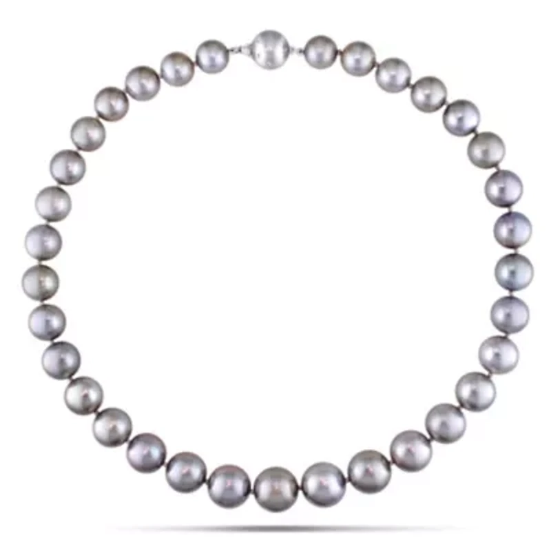 Silver Tahitian Cultured Pearl and Diamond Accent Necklace with 14K White Gold Clasp