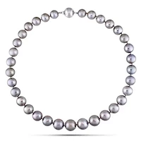 Silver Tahitian Cultured Pearl and Diamond Accent Necklace with 14K White Gold Clasp