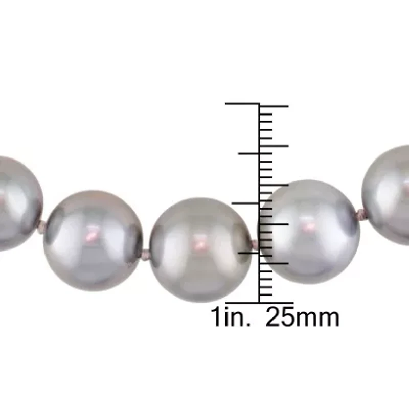 Silver Tahitian Cultured Pearl and Diamond Accent Necklace with 14K White Gold Clasp