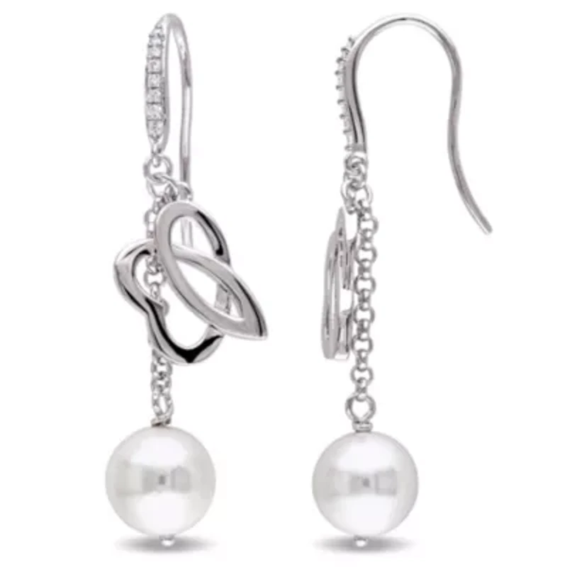 Freshwater Cultured Pearl and 1/10 ct. t.w. Diamond Cuff Earrings in Sterling Silver