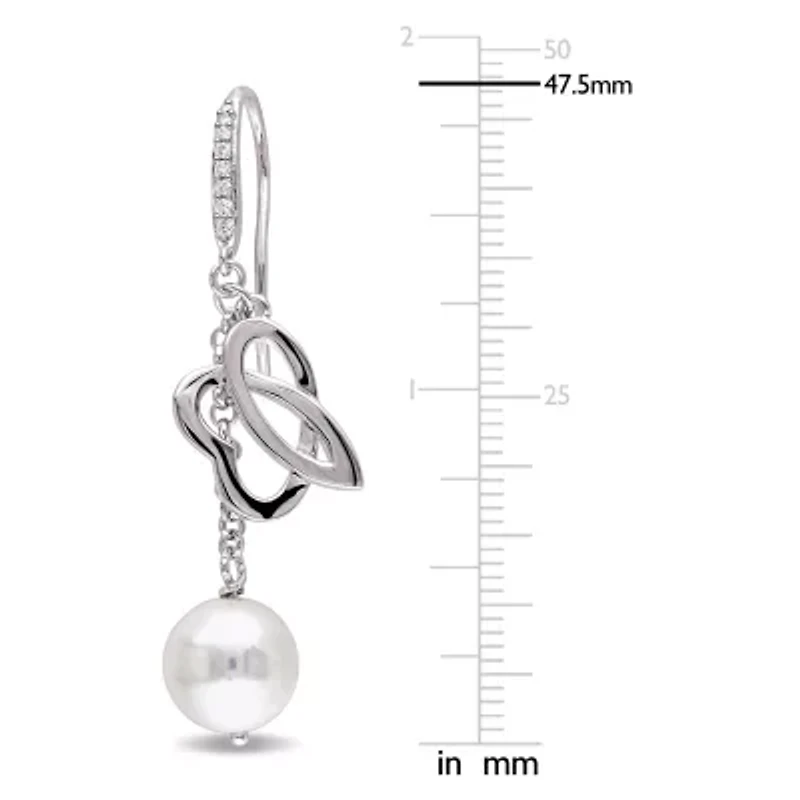 Freshwater Cultured Pearl and 1/10 ct. t.w. Diamond Cuff Earrings in Sterling Silver