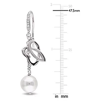 Freshwater Cultured Pearl and 1/10 ct. t.w. Diamond Cuff Earrings in Sterling Silver