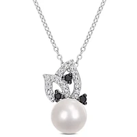 Freshwater Cultured Pearl and 1/4 ct. t.w. Diamond Pendant with Chain in Sterling Silver with Black Rhodium Plated