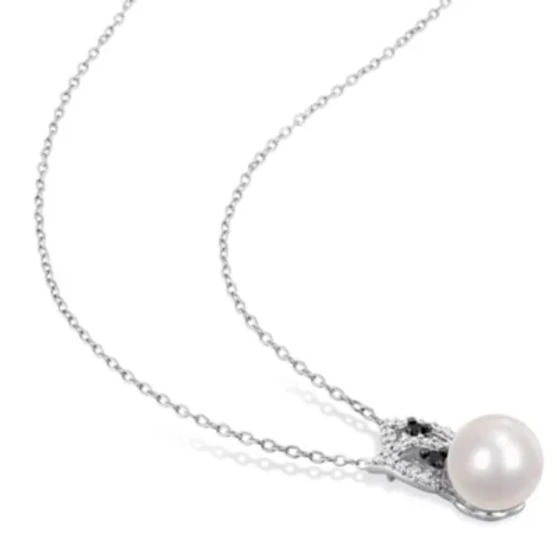 Freshwater Cultured Pearl and 1/4 ct. t.w. Diamond Pendant with Chain in Sterling Silver with Black Rhodium Plated