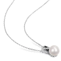 Freshwater Cultured Pearl and 1/4 ct. t.w. Diamond Pendant with Chain in Sterling Silver with Black Rhodium Plated