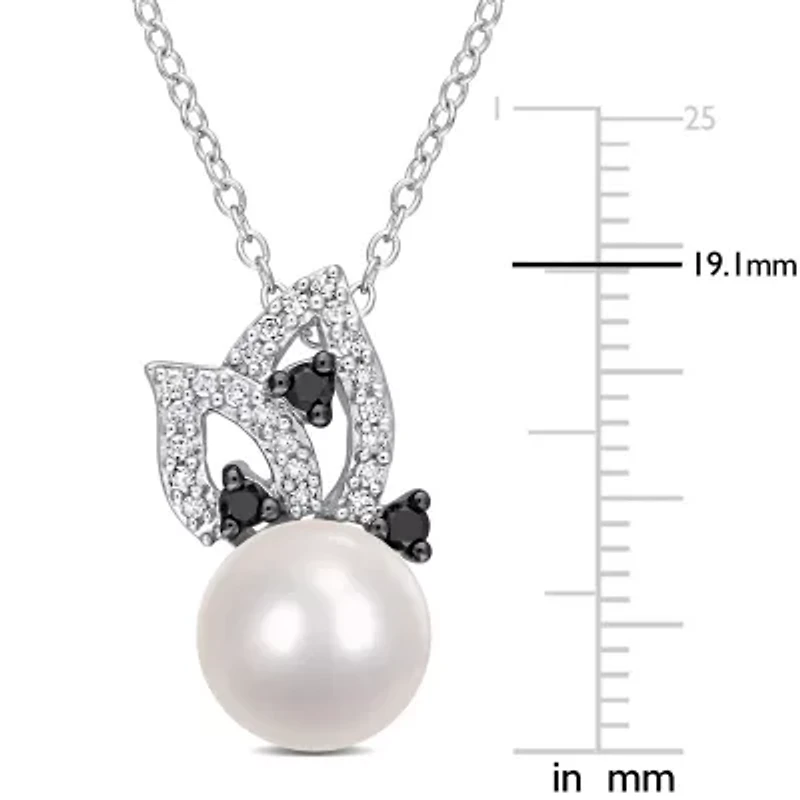 Freshwater Cultured Pearl and 1/4 ct. t.w. Diamond Pendant with Chain in Sterling Silver with Black Rhodium Plated