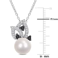 Freshwater Cultured Pearl and 1/4 ct. t.w. Diamond Pendant with Chain in Sterling Silver with Black Rhodium Plated