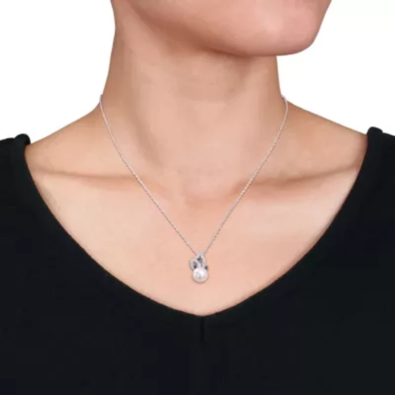 Freshwater Cultured Pearl and 1/4 ct. t.w. Diamond Pendant with Chain in Sterling Silver with Black Rhodium Plated