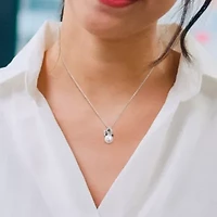 Freshwater Cultured Pearl and 1/4 ct. t.w. Diamond Pendant with Chain in Sterling Silver with Black Rhodium Plated