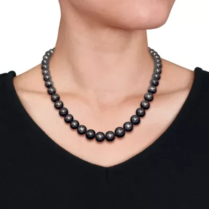 Black Tahitian Cultured Pearl Necklace with 14K White Gold Clasp