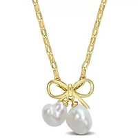 Freshwater Cultured Pearl Bow Pendant with Chain in Yellow Plated Sterling Silver