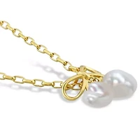 Freshwater Cultured Pearl Bow Pendant with Chain in Yellow Plated Sterling Silver