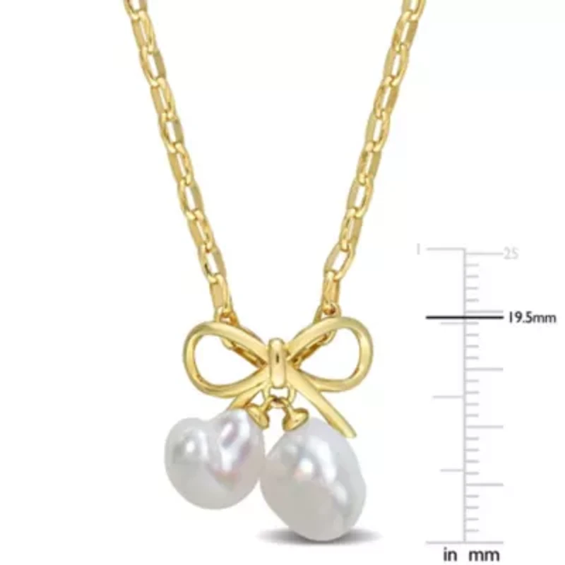 Freshwater Cultured Pearl Bow Pendant with Chain in Yellow Plated Sterling Silver