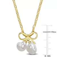 Freshwater Cultured Pearl Bow Pendant with Chain in Yellow Plated Sterling Silver