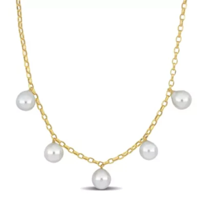 South Sea Cultured Pearl with Diamond Link Rolo Chain Drop Necklace in 10K Yellow Gold
