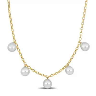 South Sea Cultured Pearl with Diamond Link Rolo Chain Drop Necklace in 10K Yellow Gold