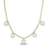 South Sea Cultured Pearl with Diamond Link Rolo Chain Drop Necklace in 10K Yellow Gold