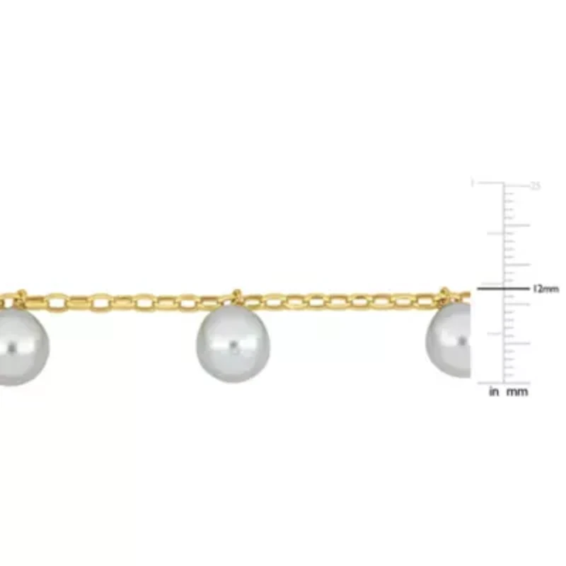 South Sea Cultured Pearl with Diamond Link Rolo Chain Drop Necklace in 10K Yellow Gold