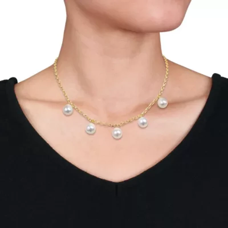 South Sea Cultured Pearl with Diamond Link Rolo Chain Drop Necklace in 10K Yellow Gold