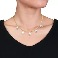 South Sea Cultured Pearl with Diamond Link Rolo Chain Drop Necklace in 10K Yellow Gold