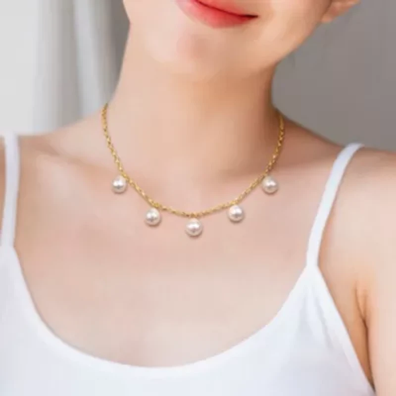 South Sea Cultured Pearl with Diamond Link Rolo Chain Drop Necklace in 10K Yellow Gold
