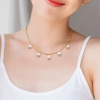 South Sea Cultured Pearl with Diamond Link Rolo Chain Drop Necklace in 10K Yellow Gold