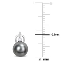 Black Tahitian Cultured Pearl and White Topaz Earrings in Sterling Silver