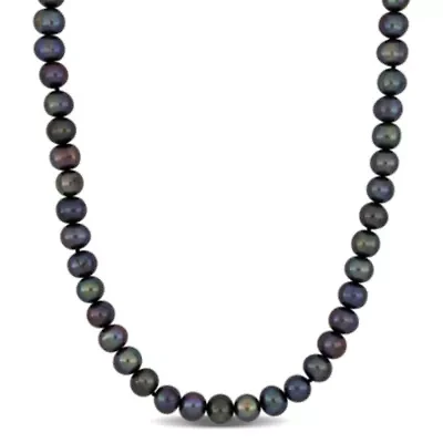 Black Freshwater Cultured Pearl Necklace with Sterling Silver Clasp