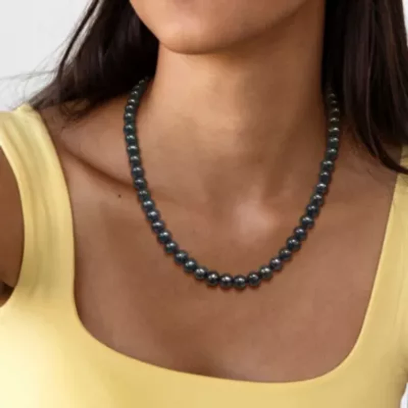Black Freshwater Cultured Pearl Necklace with Sterling Silver Clasp