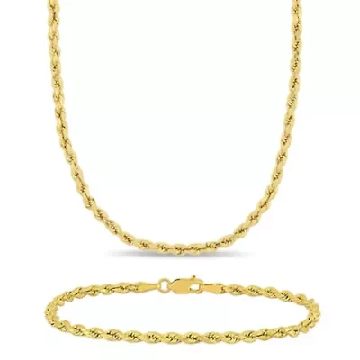 2-Pcs Set of Rope Chain Necklace and Bracelet in 10K Yellow Gold