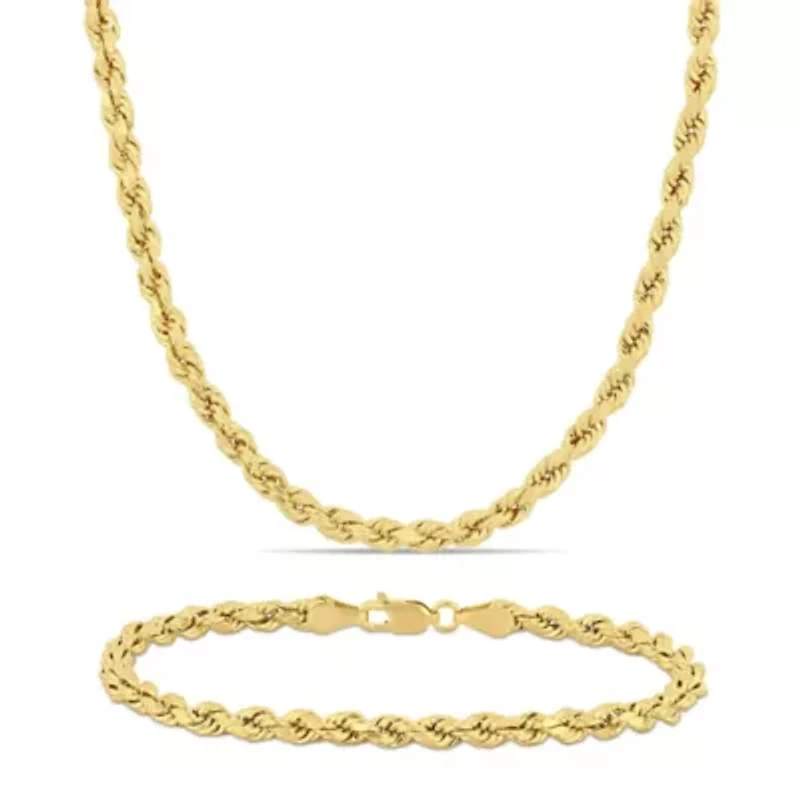 2-Pcs Set of Rope Chain Necklace and Bracelet in 10K Yellow Gold