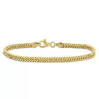 Double Curb Link Chain Bracelet in Yellow Plated Sterling Silver