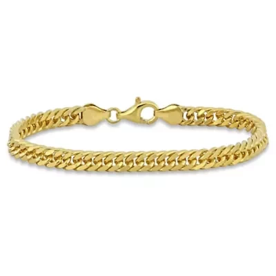 5.5MM Double Curb Link Chain Bracelet in 18K Yellow Gold Plated Sterling Silver