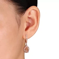 Simulated Morganite and Cubic Zirconia Halo Drop Earrings in Rose Plated Silver