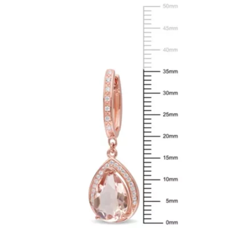 Simulated Morganite and Cubic Zirconia Halo Drop Earrings in Rose Plated Silver