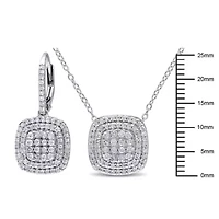 2-Pc Set of 1.44 ct. t.w. Diamond Halo Earrings & Pendant with Chain in Sterling Silver