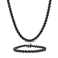 Black Diamond Tennis Bracelet & Necklace in Sterling Silver - 17 in