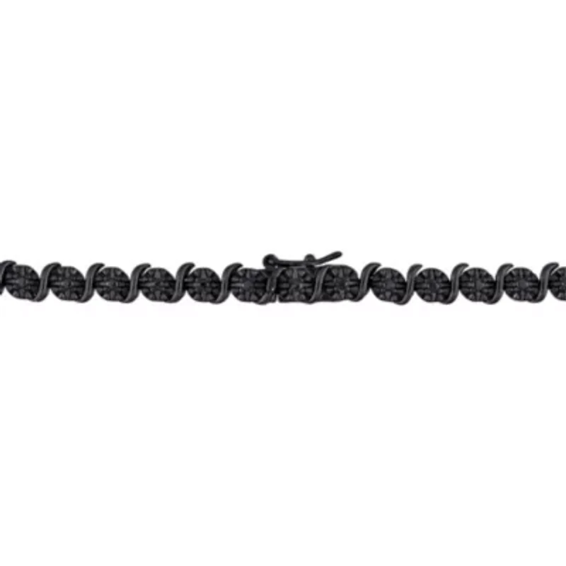 Black Diamond Tennis Bracelet & Necklace in Sterling Silver - 17 in