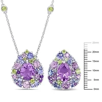 2-Pc Set of Multi-Gemstone Cluster Earrings & Necklace in Sterling Silver