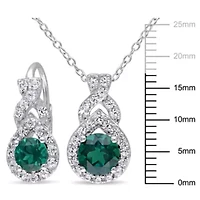 Lab Created 2-Pc Set of Created Emerald & Created White Sapphire Halo Twisted Earrings & Pendant with Chain in Sterling Silver