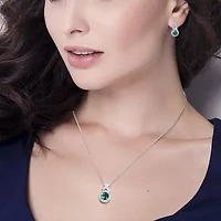 Lab Created 2-Pc Set of Created Emerald & Created White Sapphire Halo Twisted Earrings & Pendant with Chain in Sterling Silver