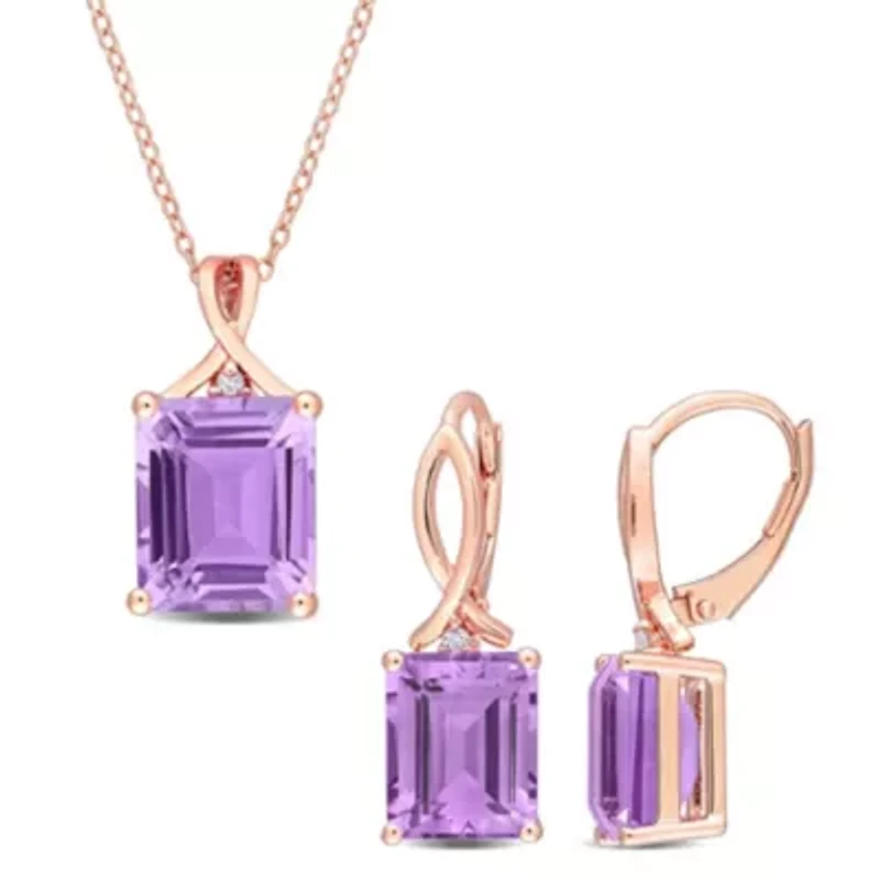 2-Pc Set of Rose de France & White Topaz Twisted Earrings & Pendant with Chain in Rose Plated Sterling Silver