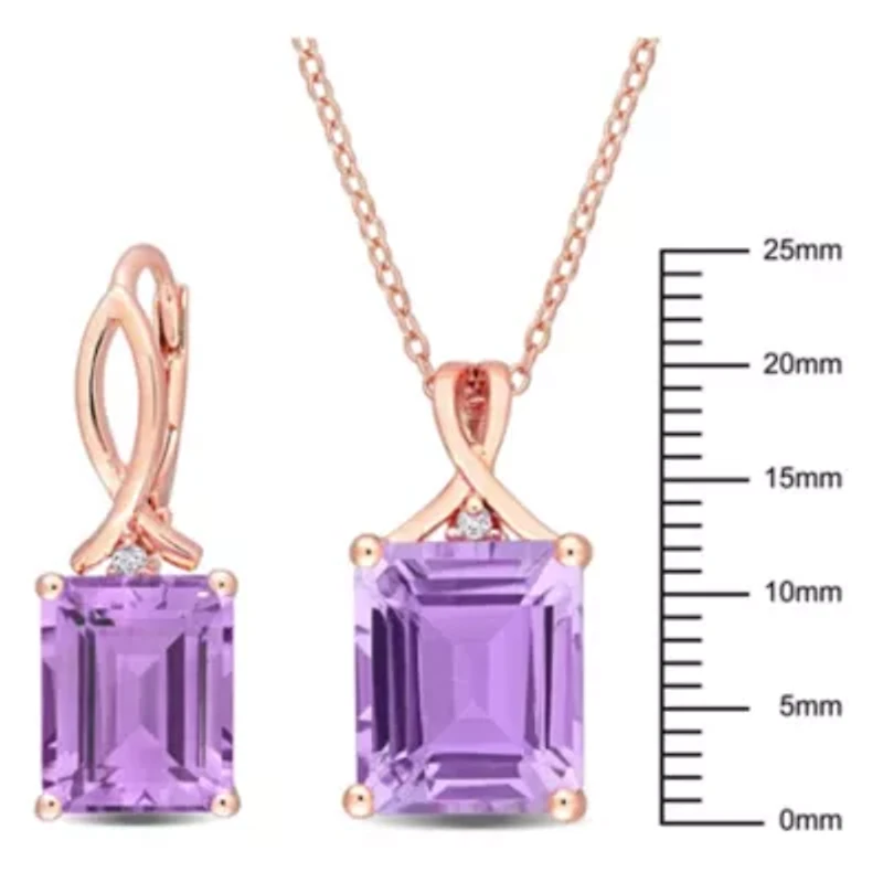 2-Pc Set of Rose de France & White Topaz Twisted Earrings & Pendant with Chain in Rose Plated Sterling Silver