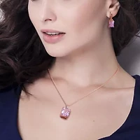 2-Pc Set of Rose de France & White Topaz Twisted Earrings & Pendant with Chain in Rose Plated Sterling Silver